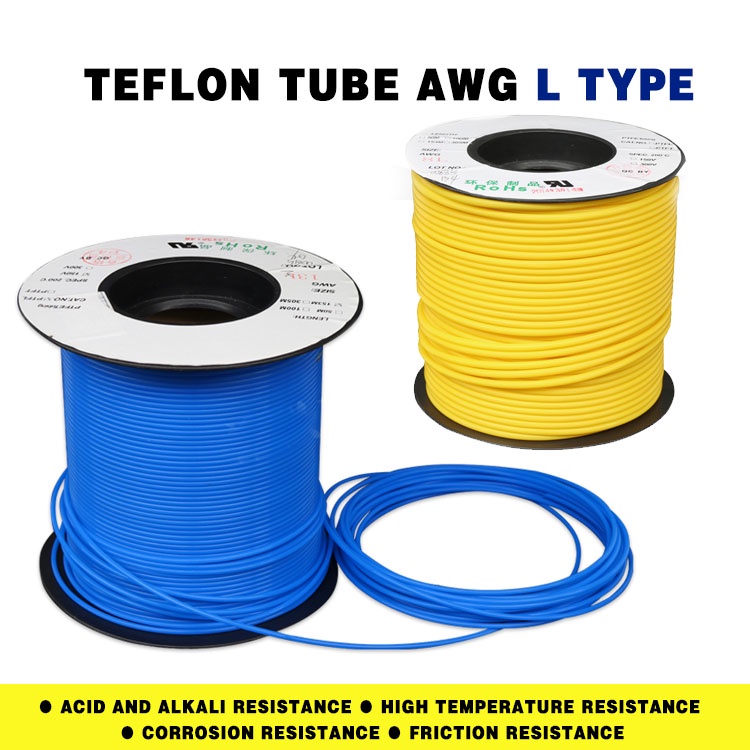 Teflon tube 150V L type, yellow, blue, PTFE tube wall thickness 0.15/0 ...