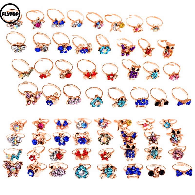 FT 1PCS Mix Lots Cute Crystal Children Kids Gold Plated Adjustable ...