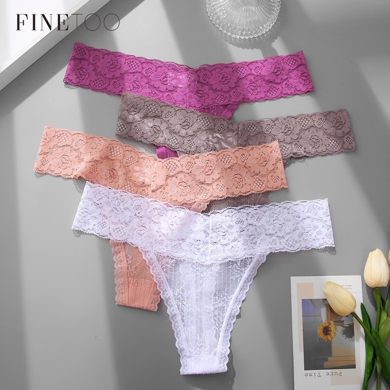 Finetoo Low Waist Transparent Panties Sexy Lace Thong Ladies Butterfly  Underwear Lingerie