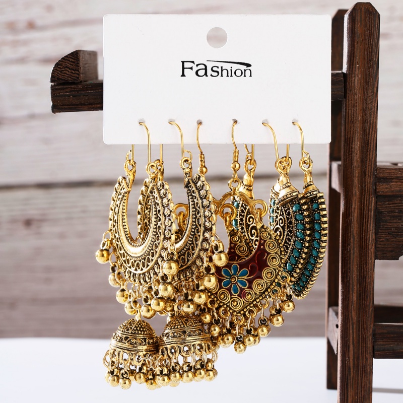 Retro Indian Ear Stud Bohemian Pearl Bell Tassel Earrings Women Jewelry  Jhumka