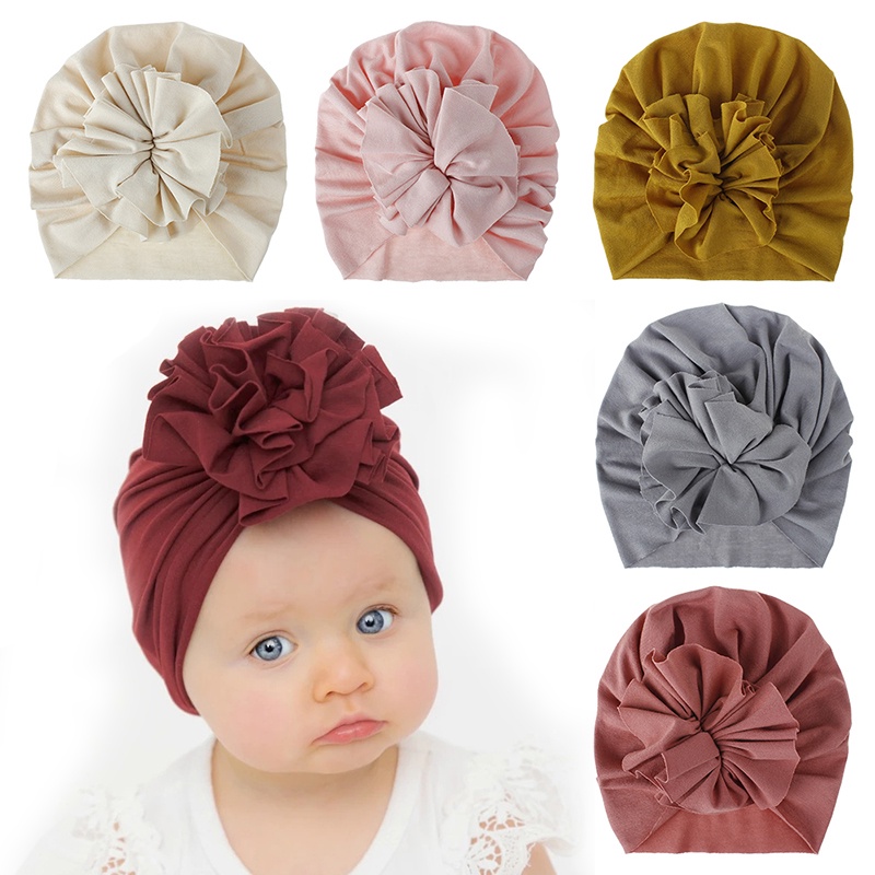 Cute Flower Baby Girl Hat Soft Cotton Baby Turban Beanie Newborn Infant ...