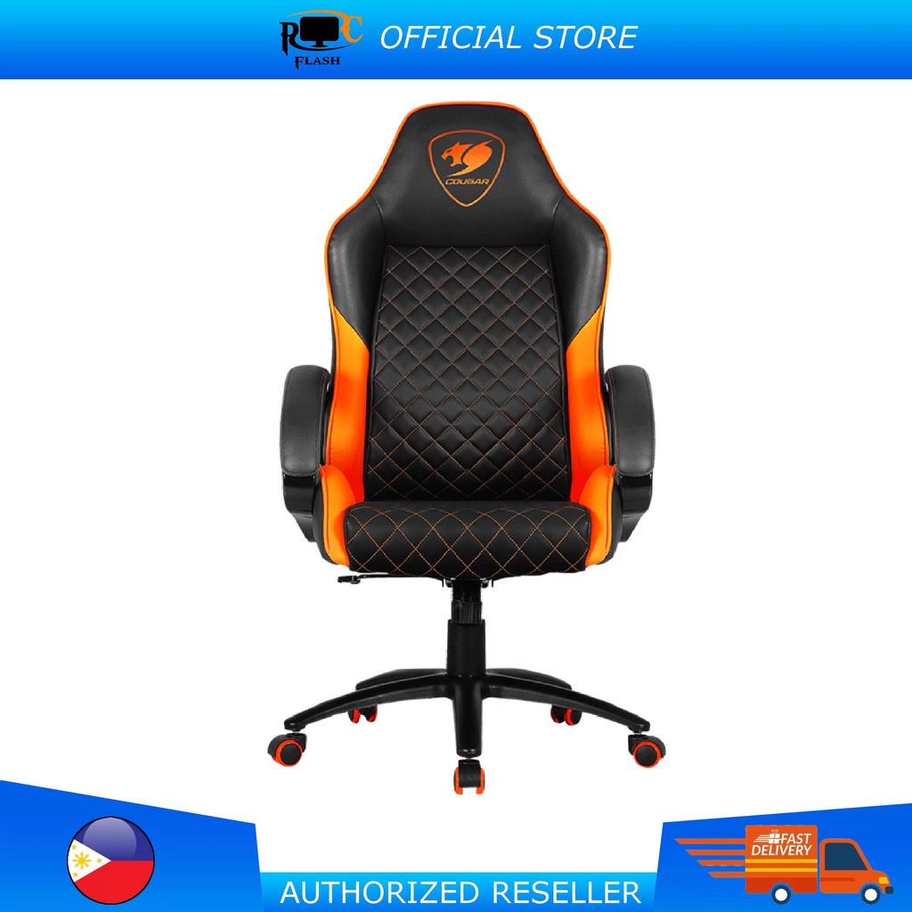 COUGAR FUSION GAMING CHAIR STEEL BASE PVC LEATHER BLACK ORANGE