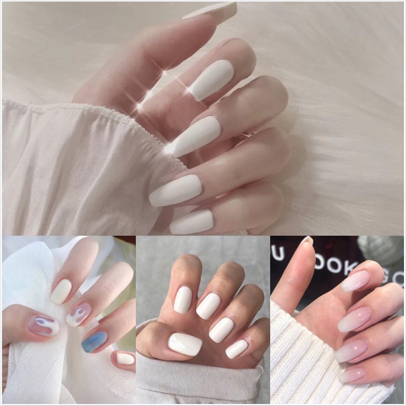 White Fake Nails With Glue 24Pcs Nail Set Fake Nails With Design White Toenails Shopee Philippines
