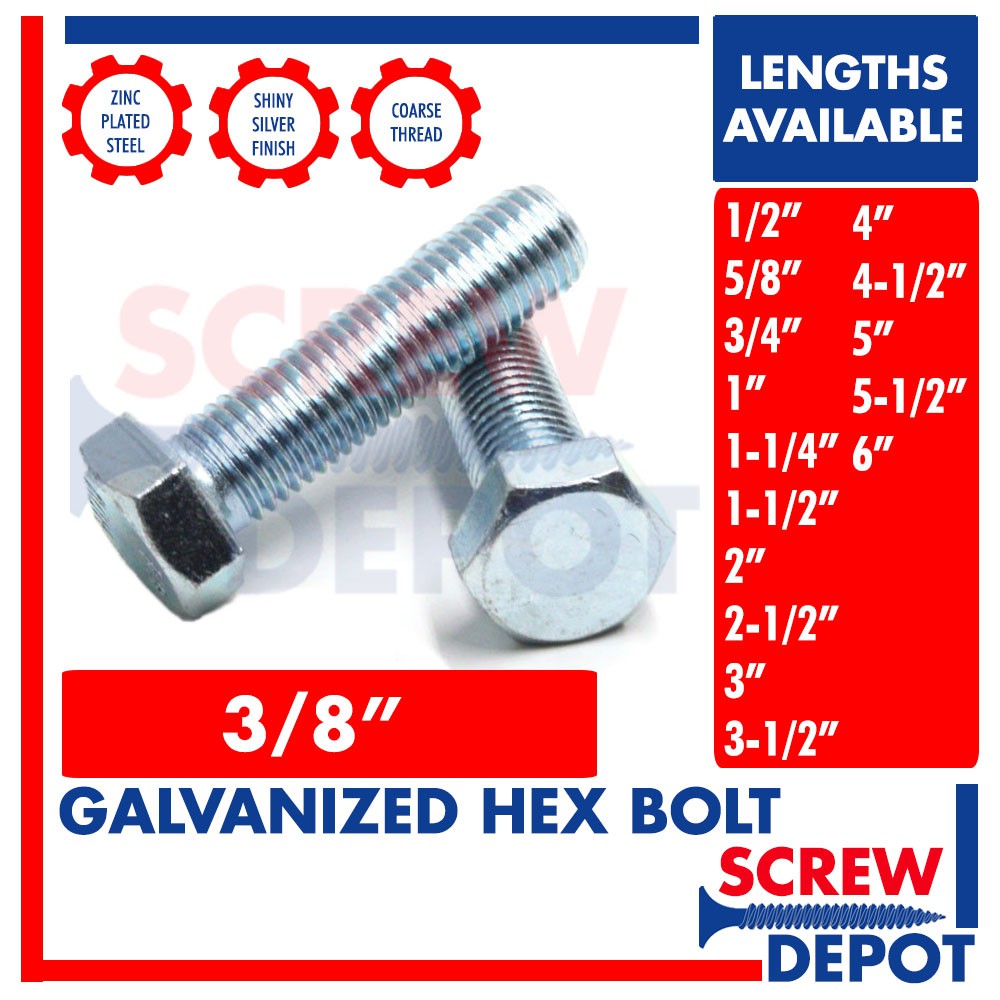 100/50PCS 3/8 Ordinary Hex Bolt / BI GI Hexagonal Bolt / Ord Local