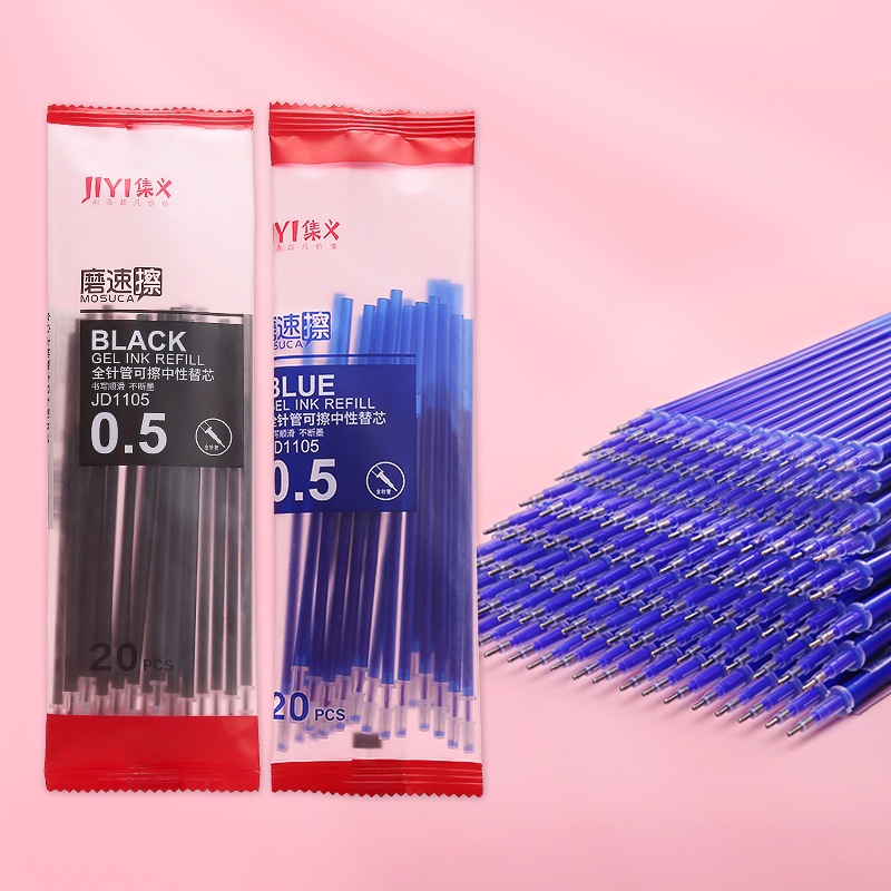 20Pcs erasable refill, full needle tube 0.5mm friction refill, black blue 0.5mm erasable refill