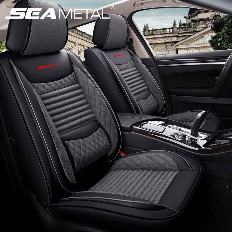 SEAMETAL Universal Car Seat Covers Set Leather With Flax Sewing ...