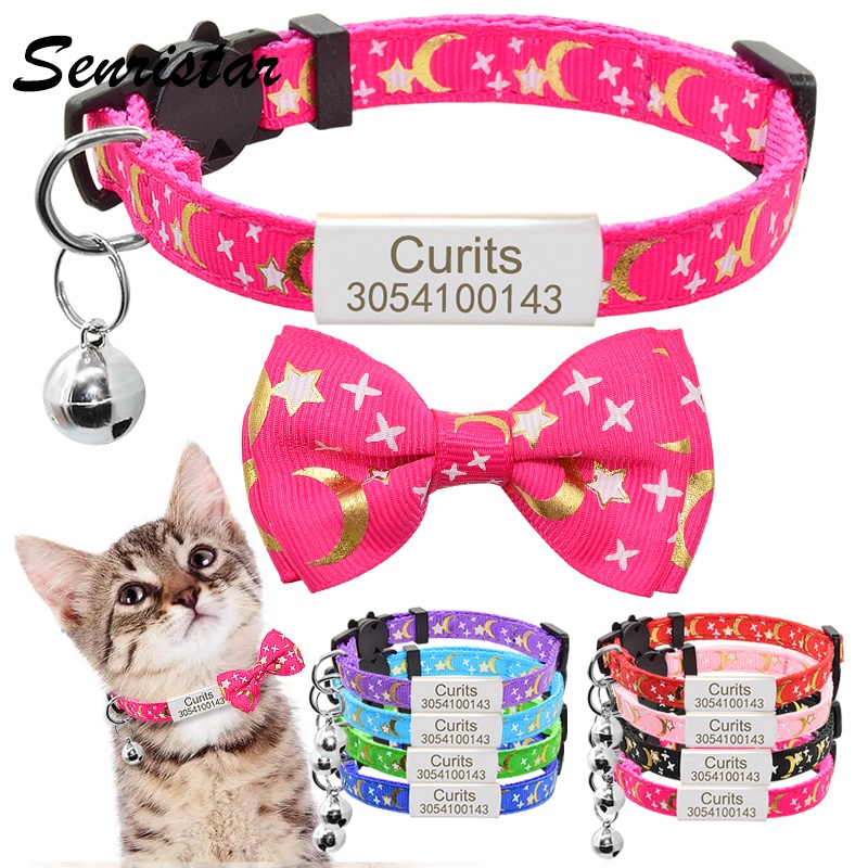 ☜Personalized Cute Bow Tie Cat Collar Name Tag Custom Nameplate Safety