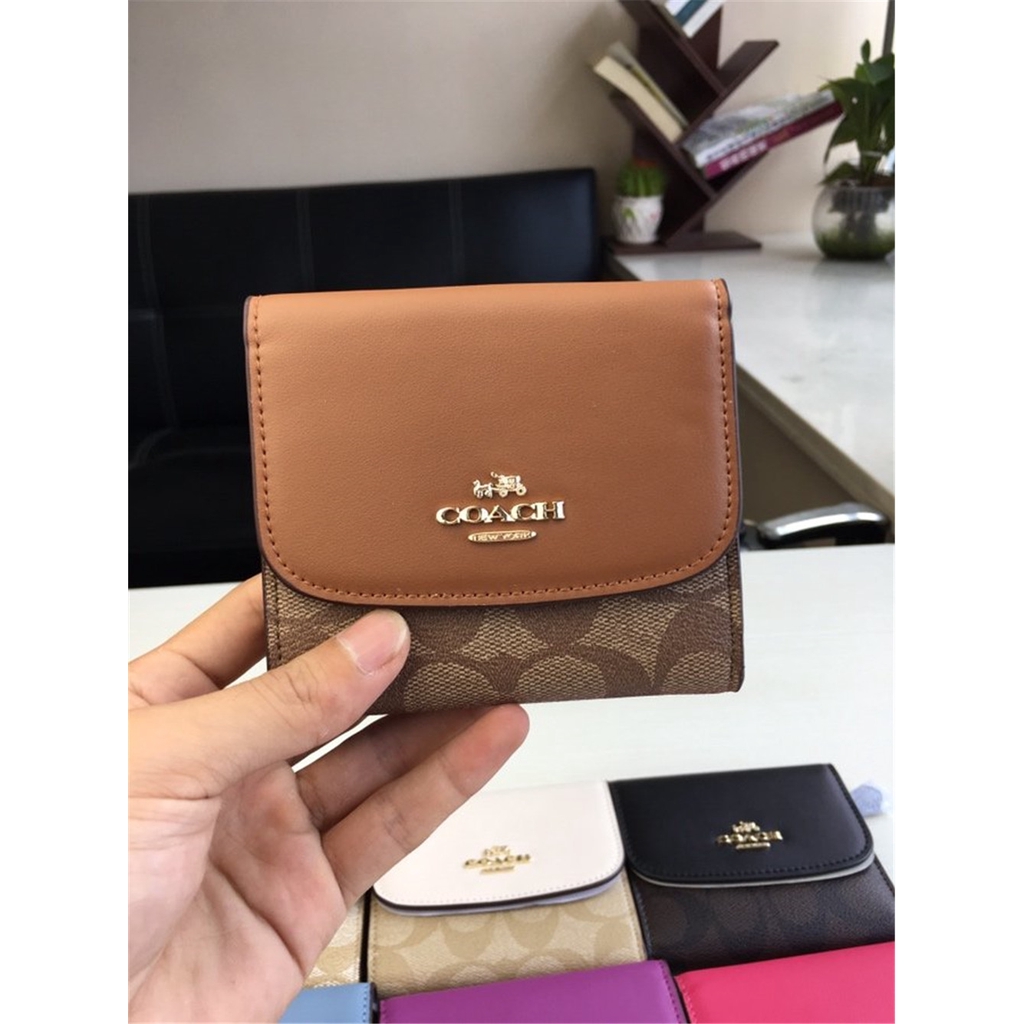 F87589 Small Wallet In Signature Canvas Women Fold Short Purse Dompet