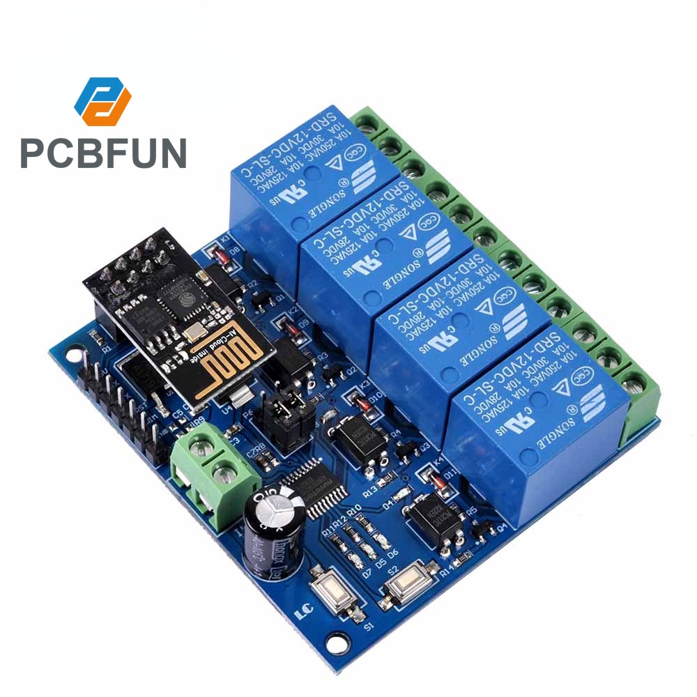 Pcbfun 12V Esp8266 Esp-01 4 Channel Wi-Fi Relay Module For Iot Phone ...