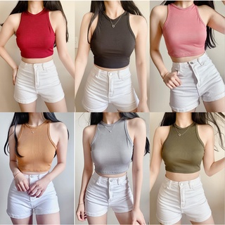 Tops for woman knitted sexy crop tops off shoulder halter tanke