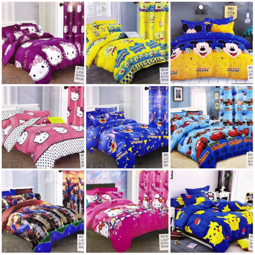 3 in 1 Bedsheet Cartoon Character Set Semi Cotton Bedding Set Bed Sheet Cover and Pillow cases C 600 Shopee Philippines