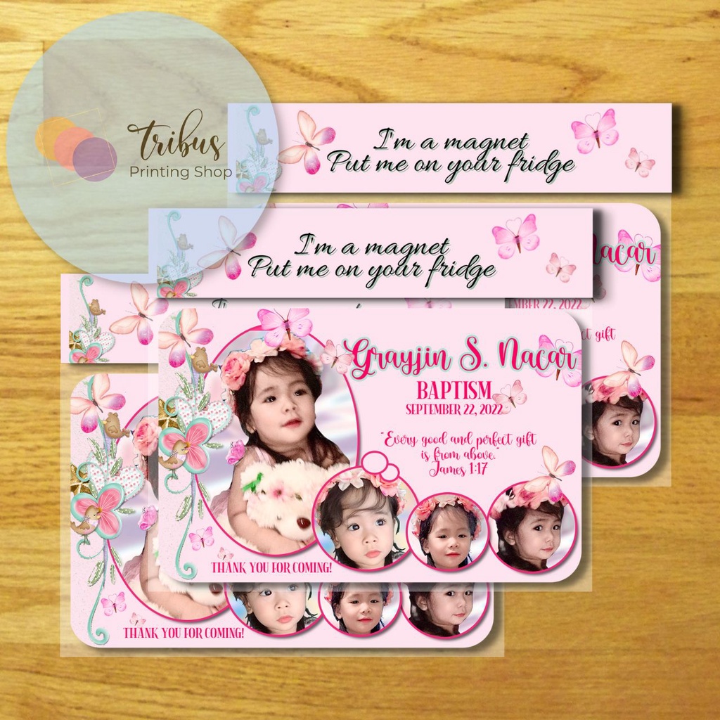 Pink Butterflies Ref Magnet (Baptismal, Christening, Dedication ...