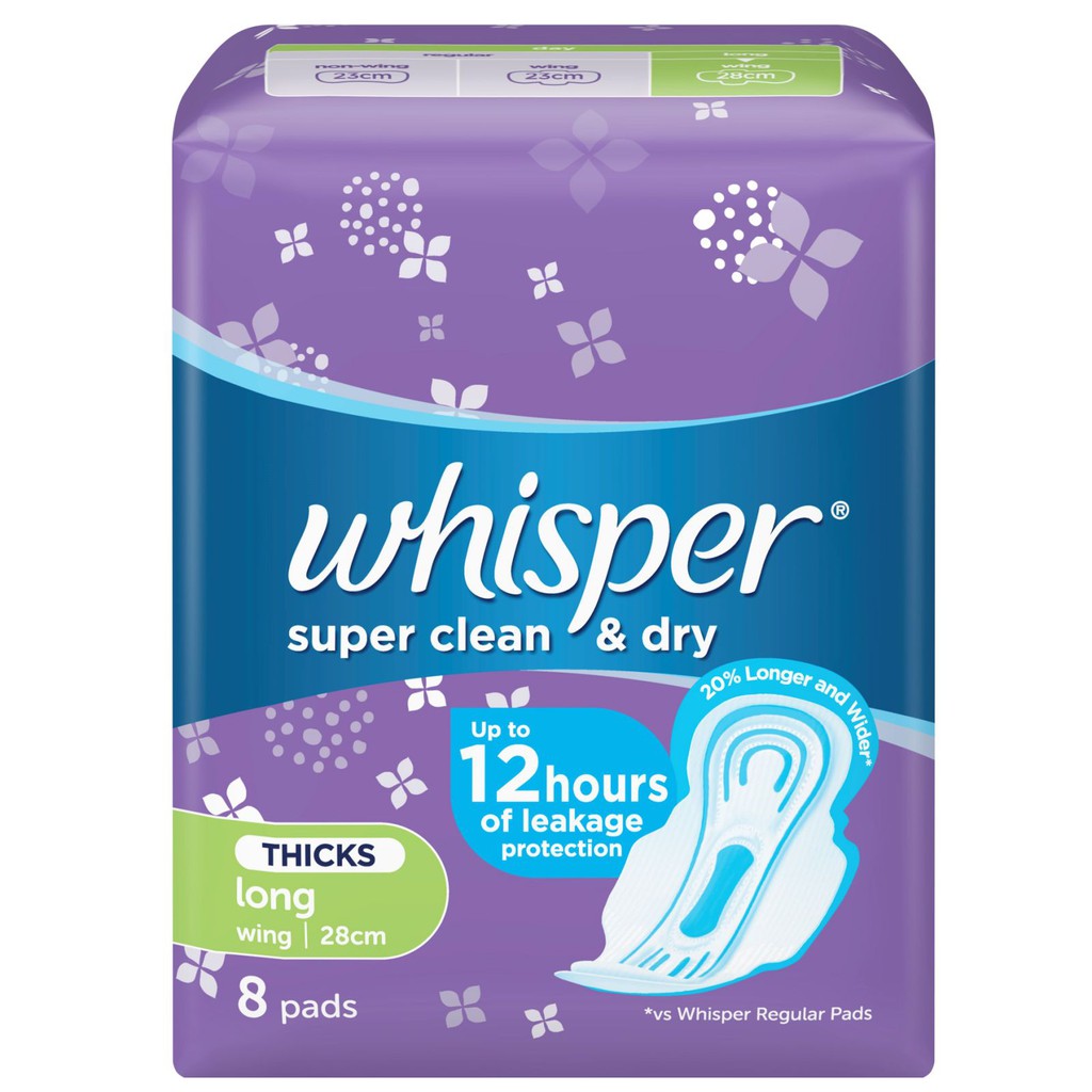 Whisper Super Clean & Dry Heavy Flow / Overnight Wings Sanitary Napkin