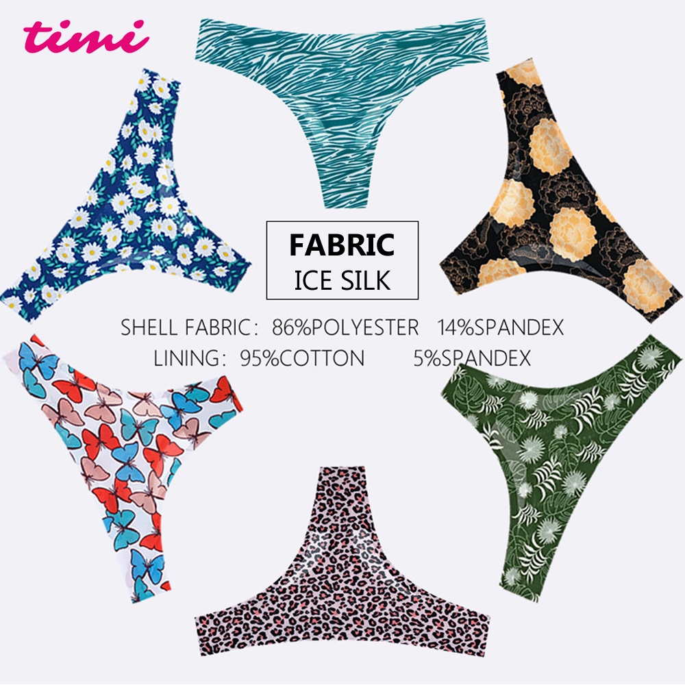 1 pcs】Timi 717 Women's ice silk printing seamless panties T-back