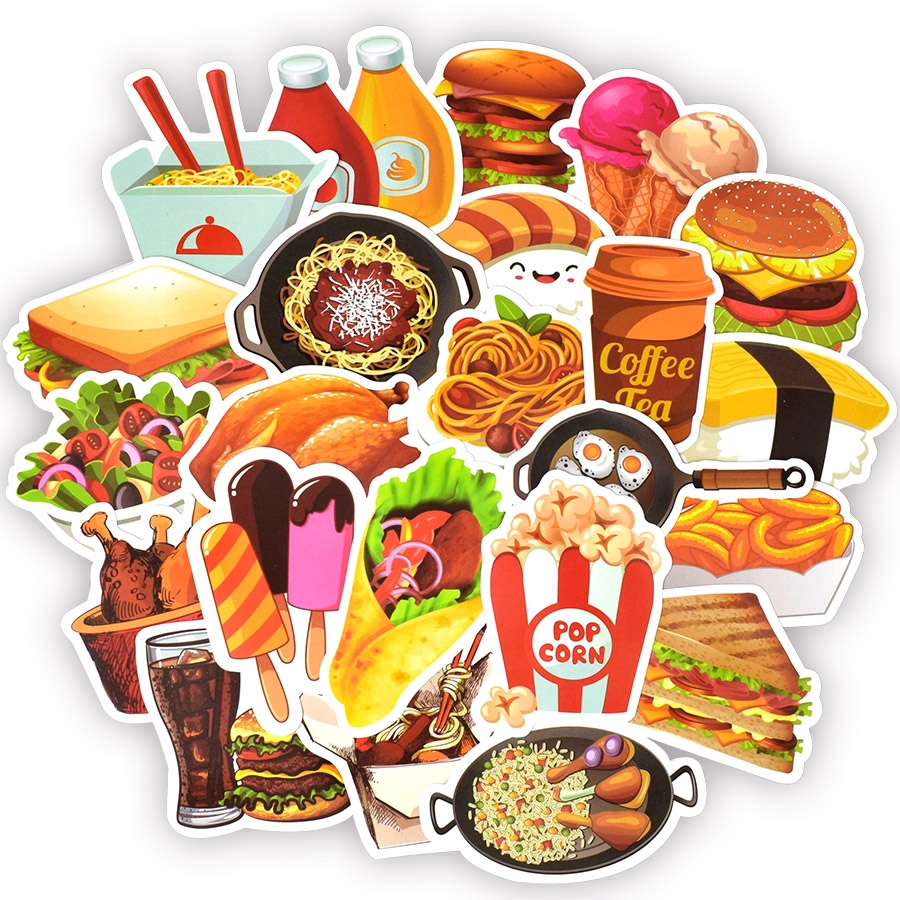 50 PCS Fast Food Sticker Cartoon Delicious Diet Stickers to DIY Fridge ...