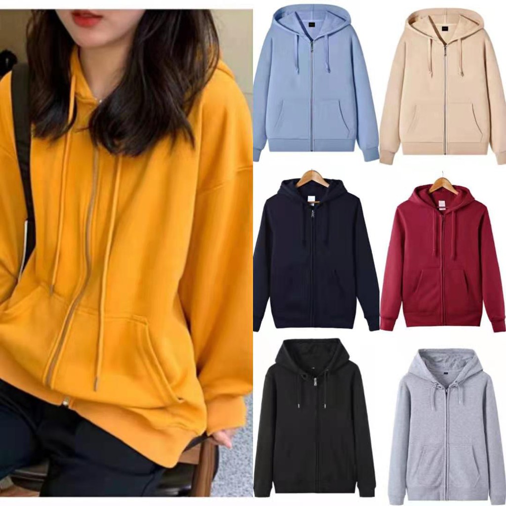 Unisex Plain Hooded Jacket cotton Jacket with Zipper