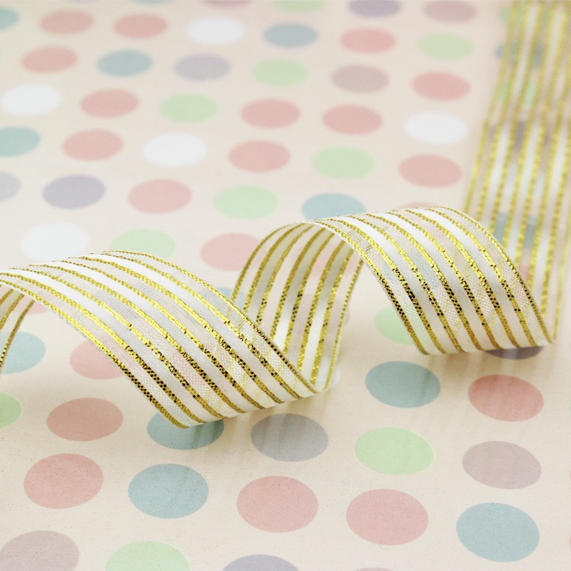 (25YD/roll) 15mm White Gold Striped Ribbon Gift Packaging Gift Box ...