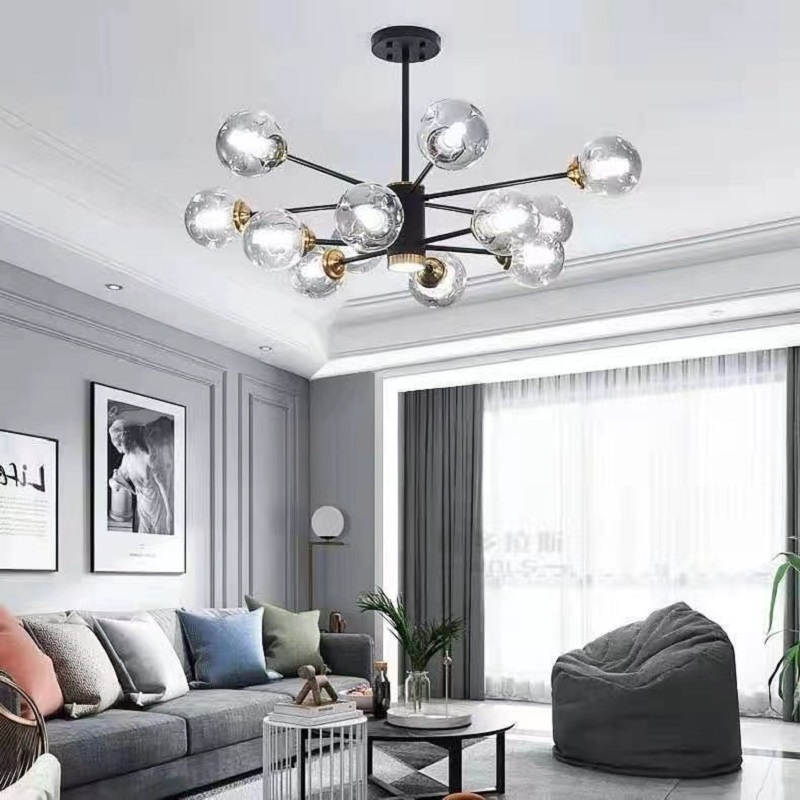 Nordic Chandelier Multi-Head Led Ceiling Light Living Room Dining Glass ...