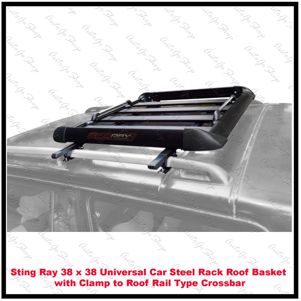 STINGRAY 38x38 Roof Rack Basket with Clamp to Roof Rail Type Crossbar ...