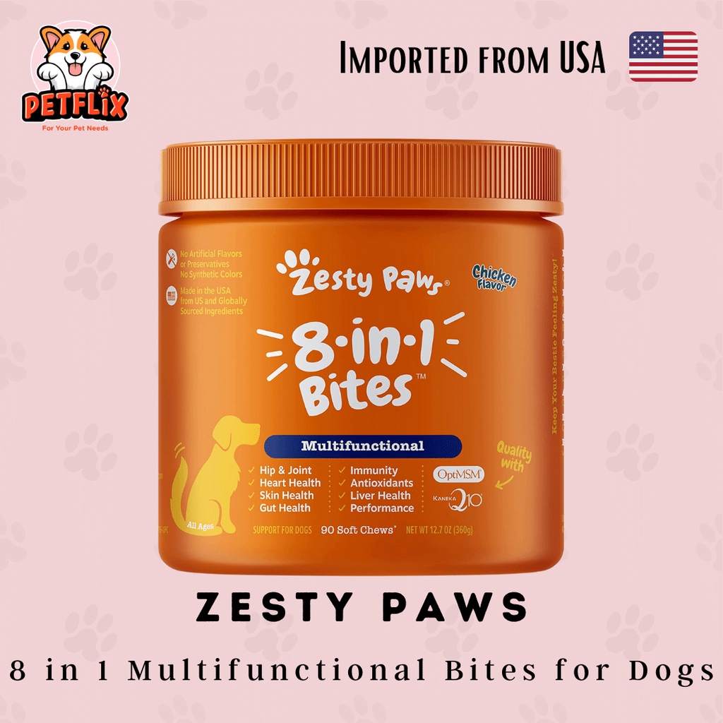 Zesty Paws 8 in 1 Multivitamin Bites for Dogs with OptiMSM & Kaneka Q10