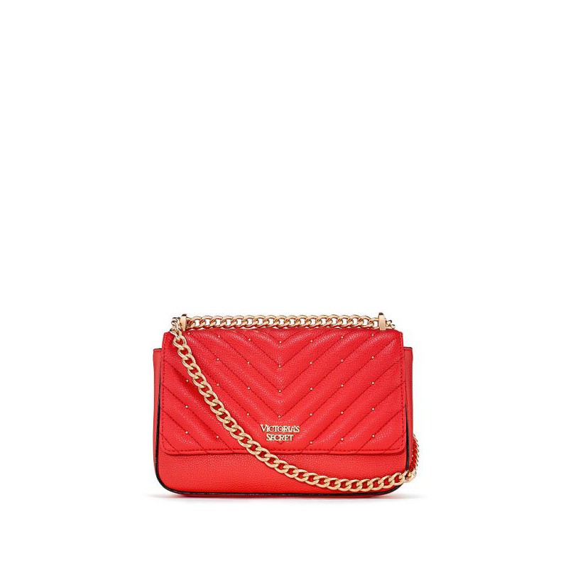 VICTORIAS SECRET Studded V-Quilt Small Bond Street Shoulder Bag COLOR:  BLACK,RED