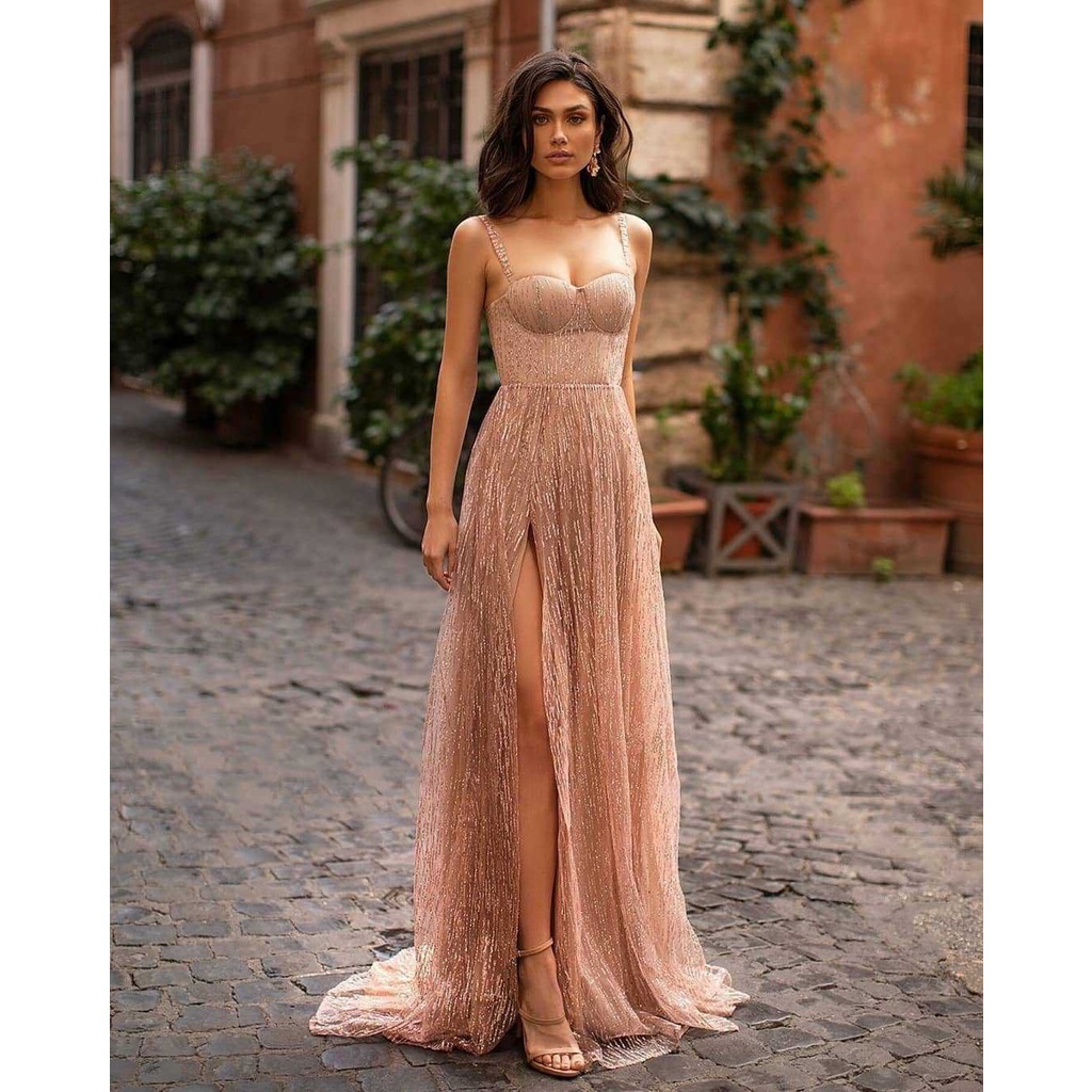 Fashion Women Elegant Sequins Split Strappy Sling Backless Sleeveless Bride Bridesmaids Wedding Long Dress Gorgeous Party Maxi Ball Gowns Shopee Philippines