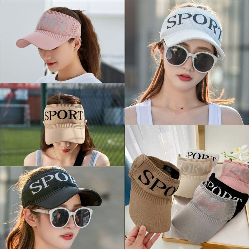 Korean style SPORT Pattern Adult Long Brim Hat Half head Caps Open Head Sun Hats For Girls