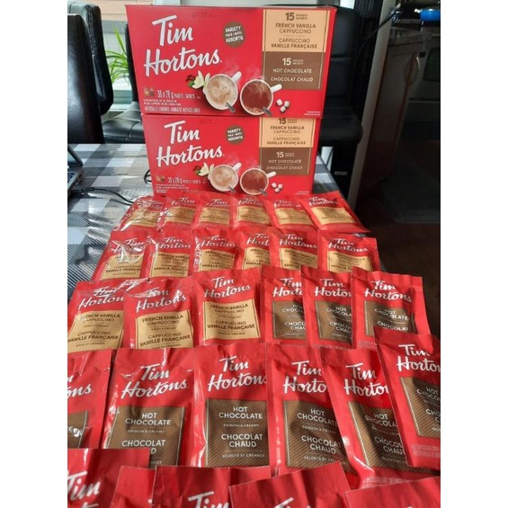 Tim Hortons French Vanilla Cappuccino/Hot Chocolate Sachet, 28g (Sold