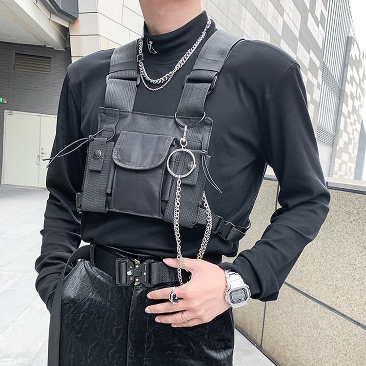 Tactical Bag Adjustable Waist Bag Punk Pack Men Vest Chest Rig Hip Hop Bag  Cross Shoulder Bag Outdoor Men Tooling Backpack Functional Bag