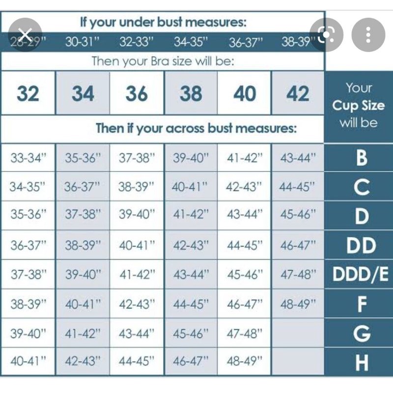 BRA SIZE CHART ONLY - LIVE SELLING