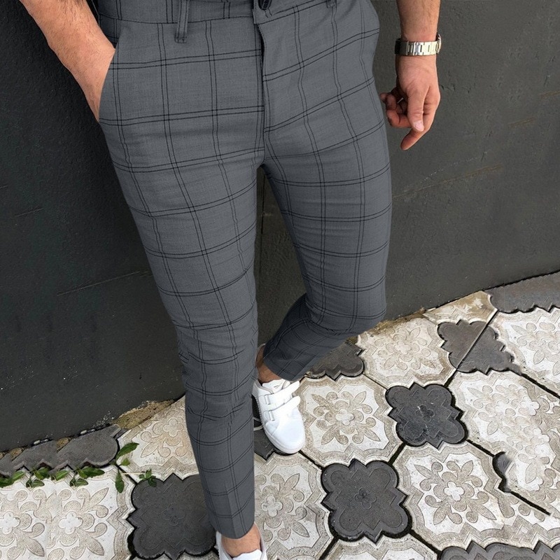 Plaid Men Pants Skinny Pants Men's Clothing Pantalon Trousers Pencil ...