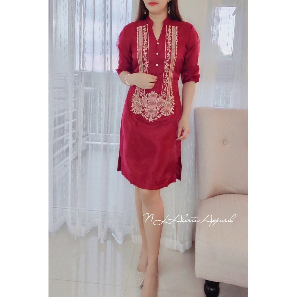 Maroon filipiniana cheap dress