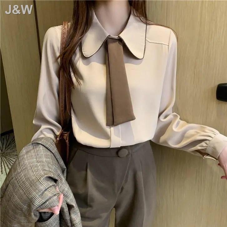 S-2XL 【COD】Professional tie shirt women korean style long-sleeved ...