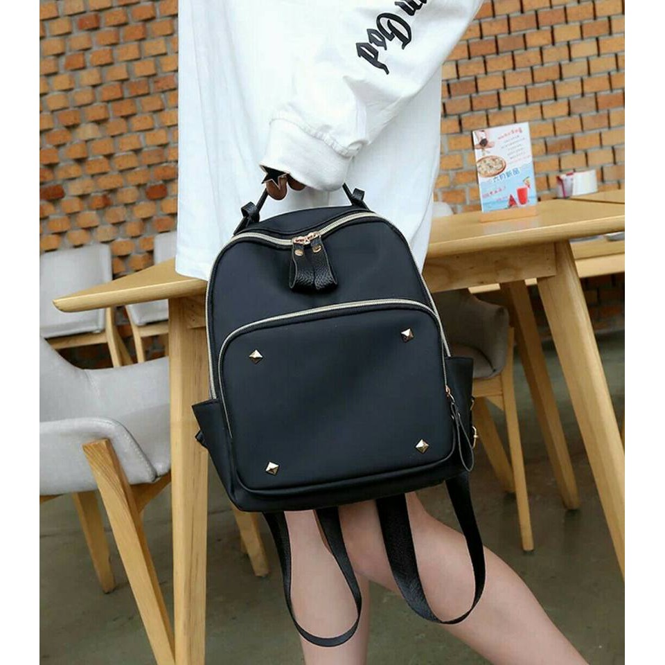 black backpack With Cool Gold Rivet unisex | Shopee Philippines