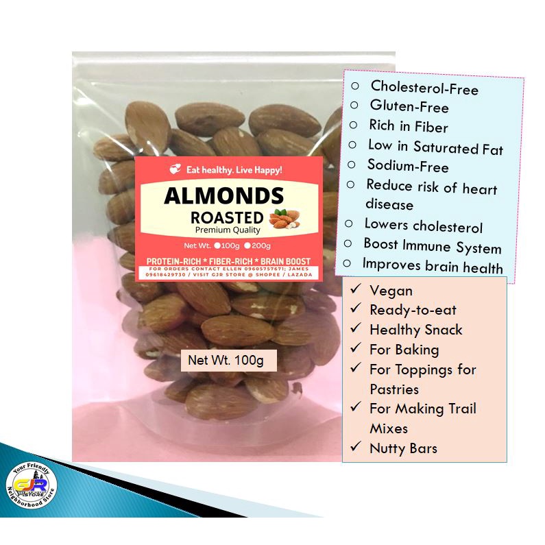 GJR Store Premium Quality Roasted Almonds Healthy Snack Vegan 100g-200g ...