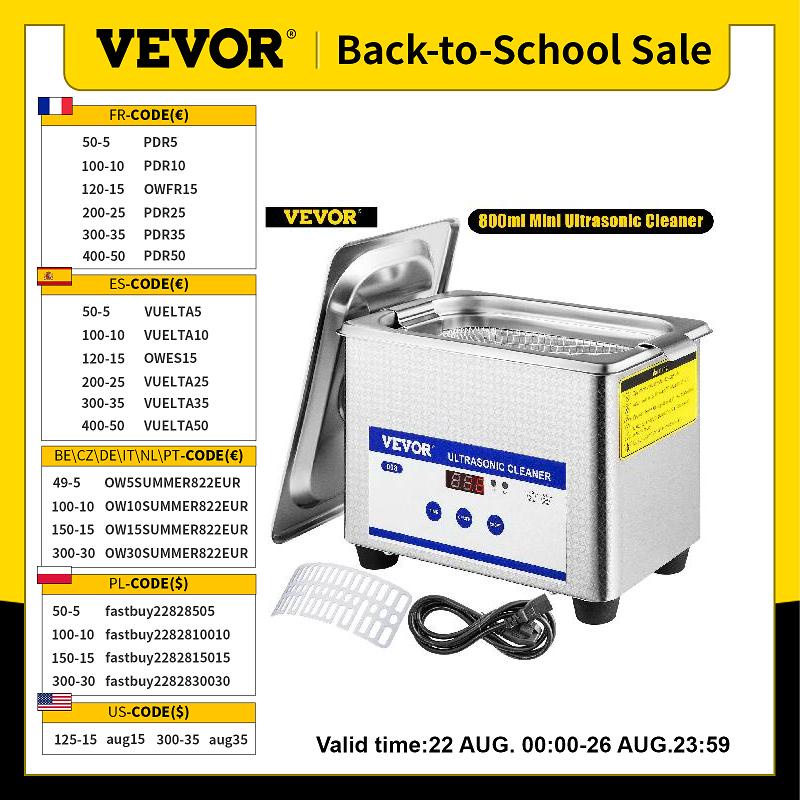 VEVOR 800ml Ultrasonic Cleaner Portable Washing Machine 35W Mini