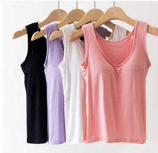 Tank Tops with Built in Bras Sexy Vest Push Up Solid Casual Tops