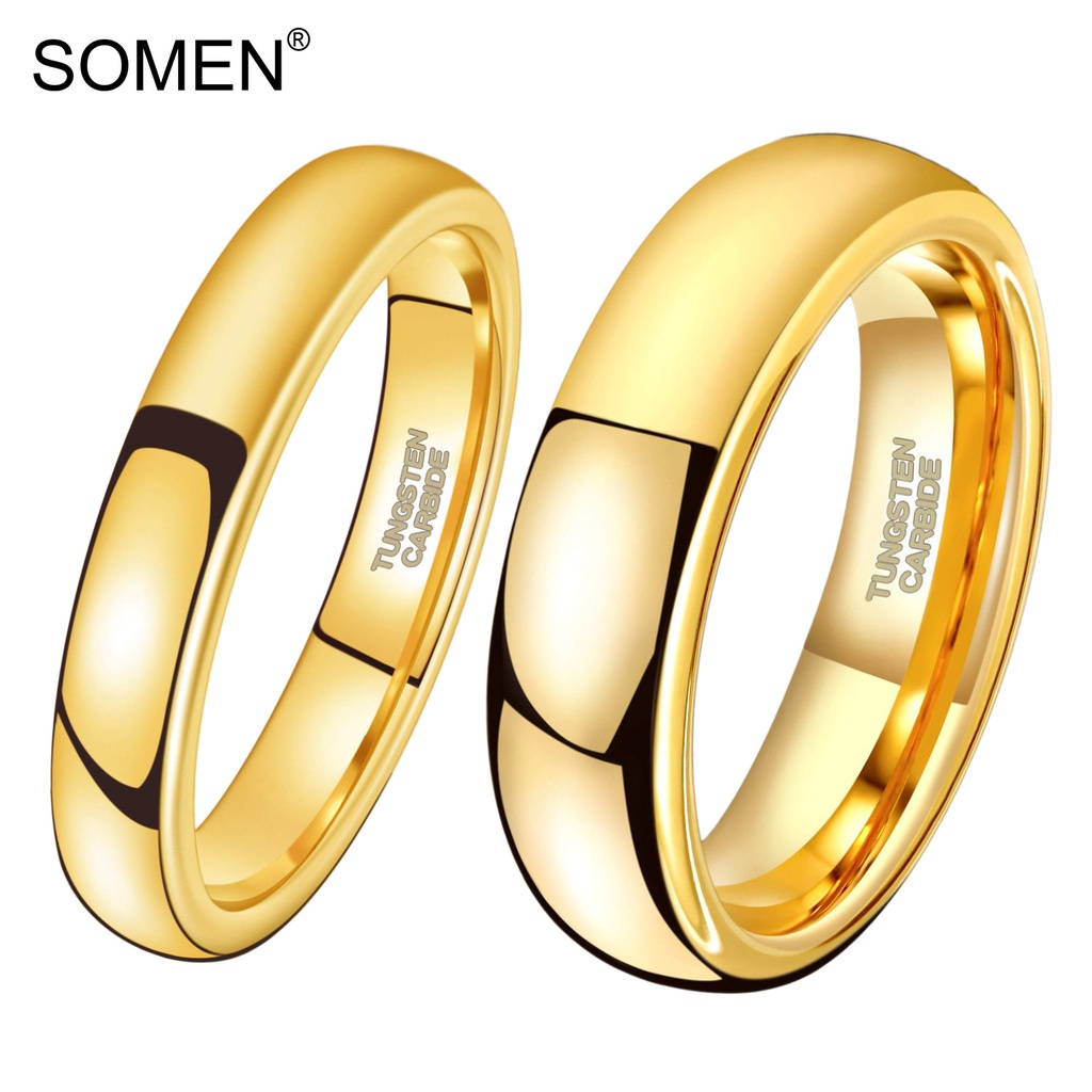 SOMEN 4mm 6mm Elegant Tungsten Rings for Women Men Plain Dome Polished Gold  Fashion Wedding Band Comfort Fit Size