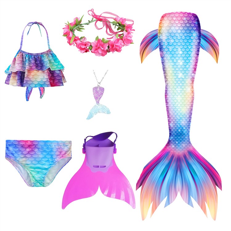 Girls Mermaid Tail Kids Swimsuit Costumes With Monofins Bikini Swimming 