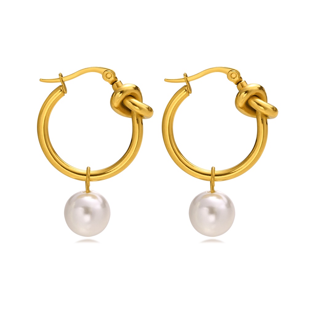VNOX Brand Women's Earrings Fashion Stainless Steel Imitation Pearl Knotted Earrings Gold