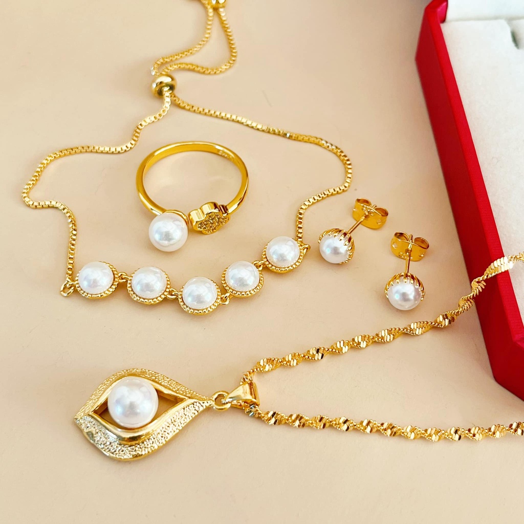 Jewelry 24k gold silver plated 4in1 set for women's necklace earrings