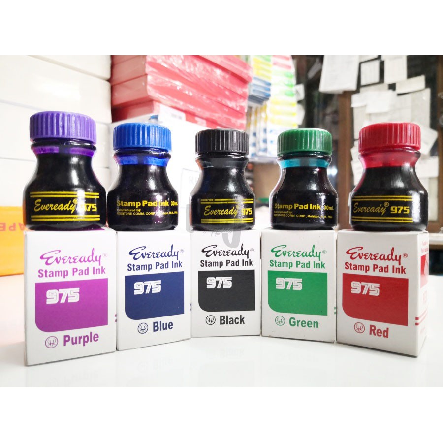 Eveready Stamp Pad Refill Ink 30ml in (Violet, Blue, Black, Green and