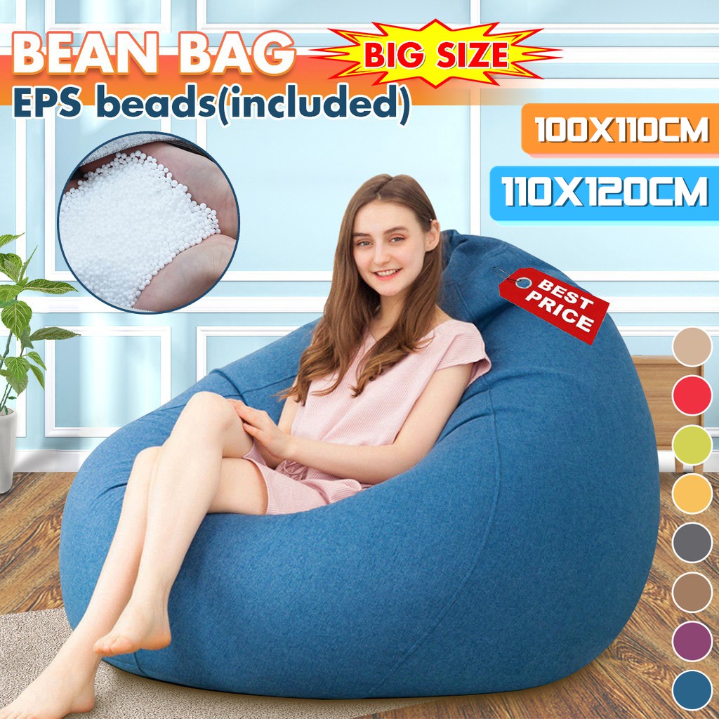 With Filling Bead Large Lazy Sofa Seat Bean Bag Couch 100x110cm 110x120cm Linen Cloth Lounger Pouf for Living Room Shopee Philippines