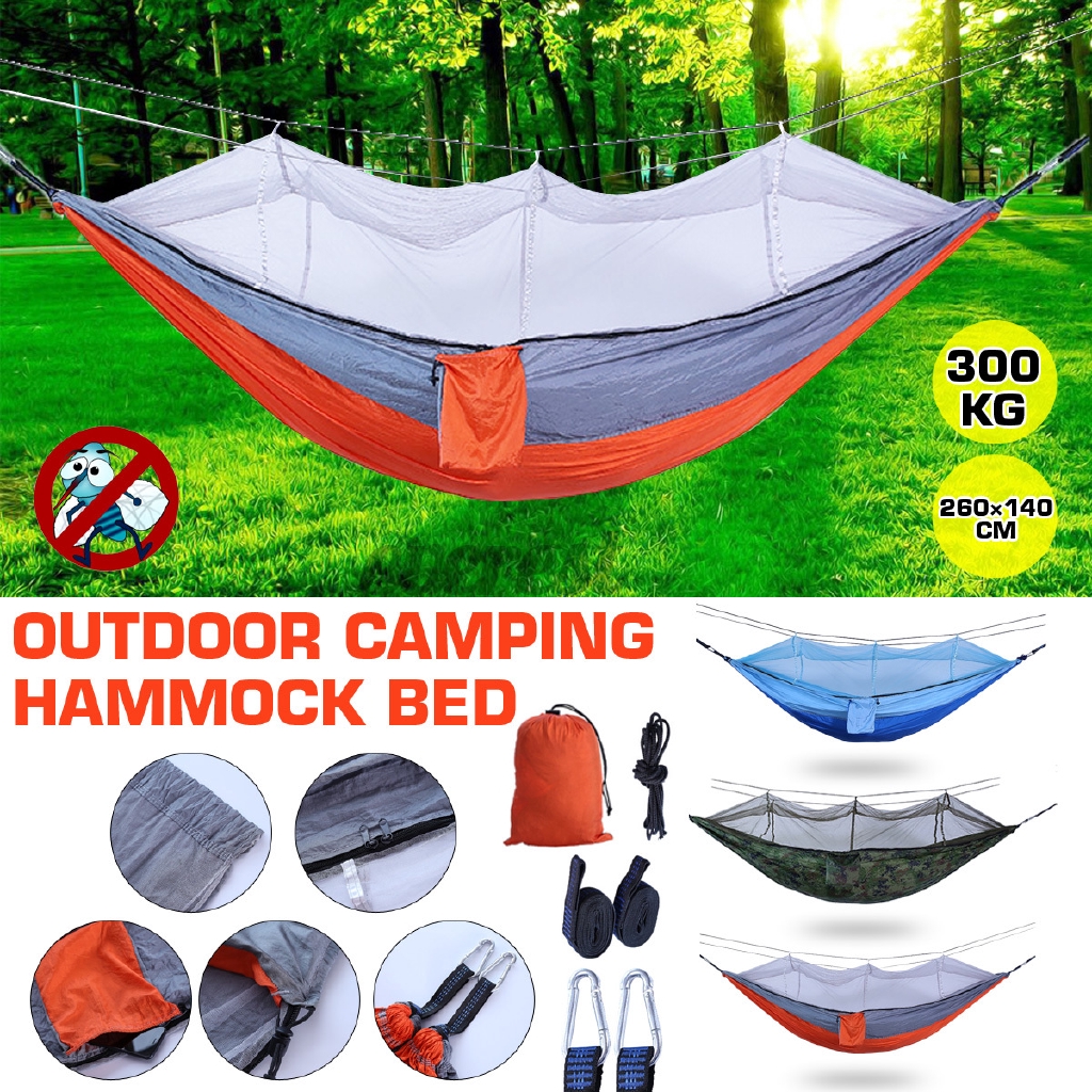 Single Double Camping Hammock with Mosquito Bug Net Portable Outdoor  Mosquito Net Hammock Tent Parachute Camping Sleeping Bed