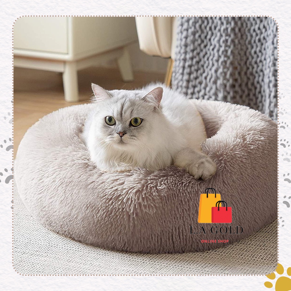 Donut Bed Indoor Shag Faux Fur Round Cuddler Cats & Dogs Pillow Cushion