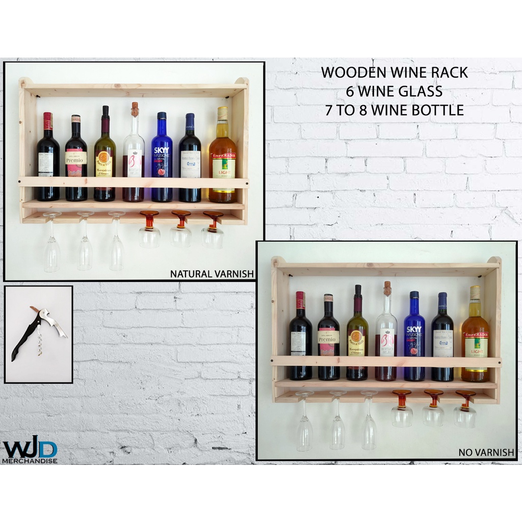 Wine Rack Wooden Wine Rack Holder (6) Wall Mounted 6 GLASS, 7 TO 8