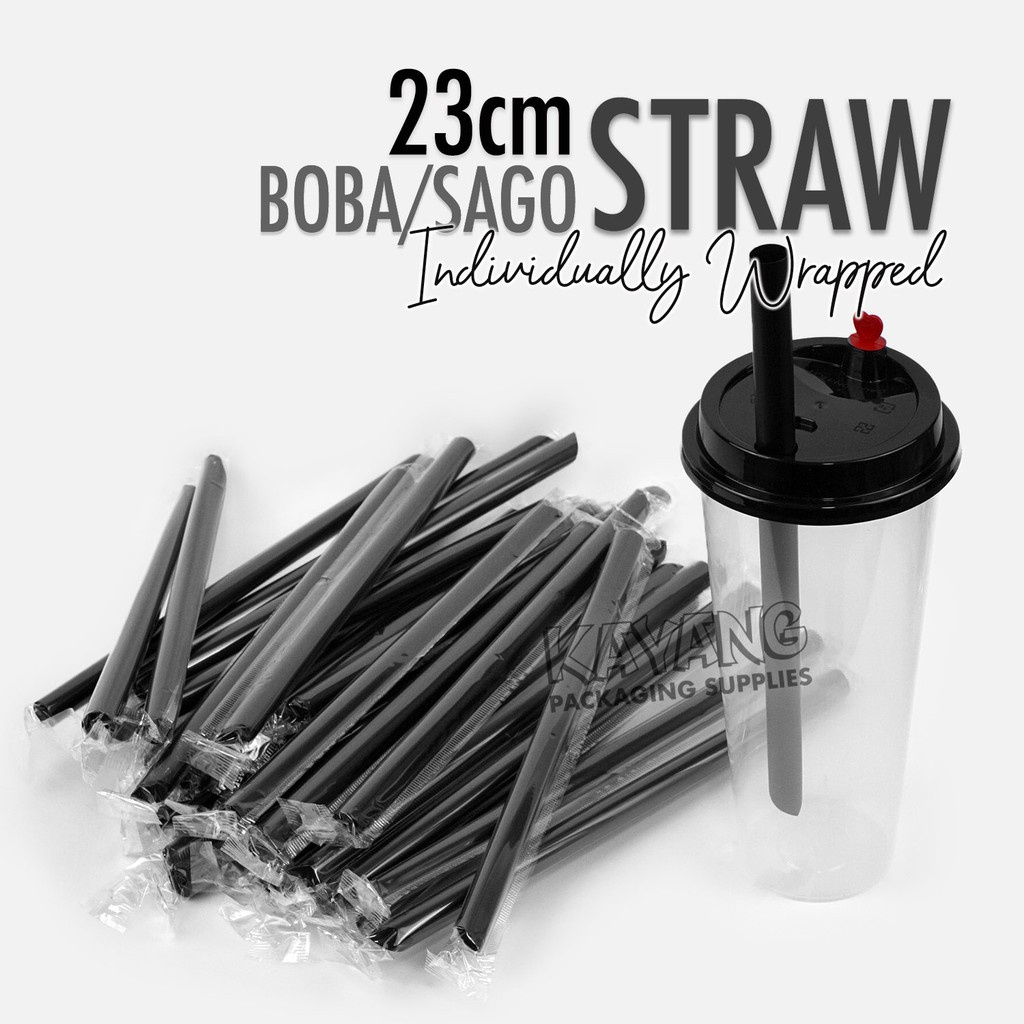 23cm Milk Tea Straw / Boba Straw / Sago Straw Black/Clear Individually Wrapped 100 pcs Shopee