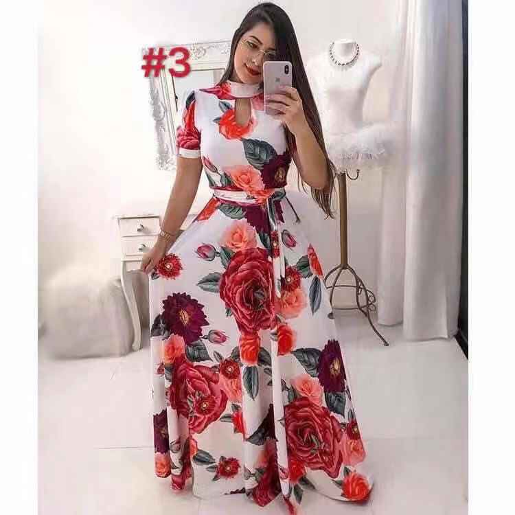 Newly Fashion Plus Size Boho Floral Print Short Sleeve Long Maxi Dress ...