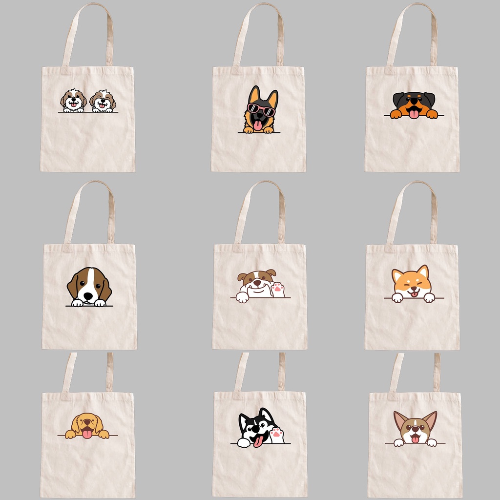 B034 CUTE DOG SERIES WHITE CANVAS TOTE BAG FOR KIDS TEENS WOMEN GIRL LADY Shopee Philippines
