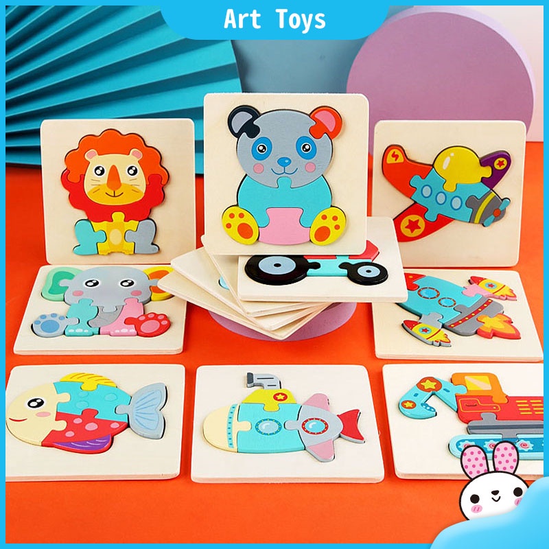 Kids 3D Wooden Animal Vehicle Puzzle Jigsaw Puzzles for Kids Cartoon ...